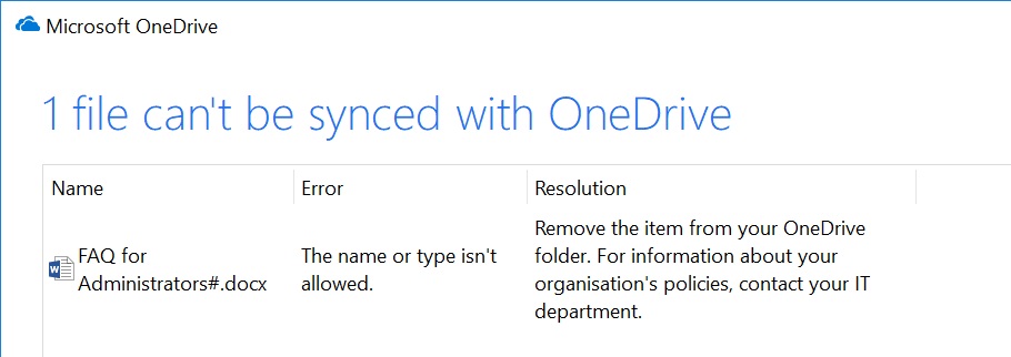 OneDrive Sync Error PopUp