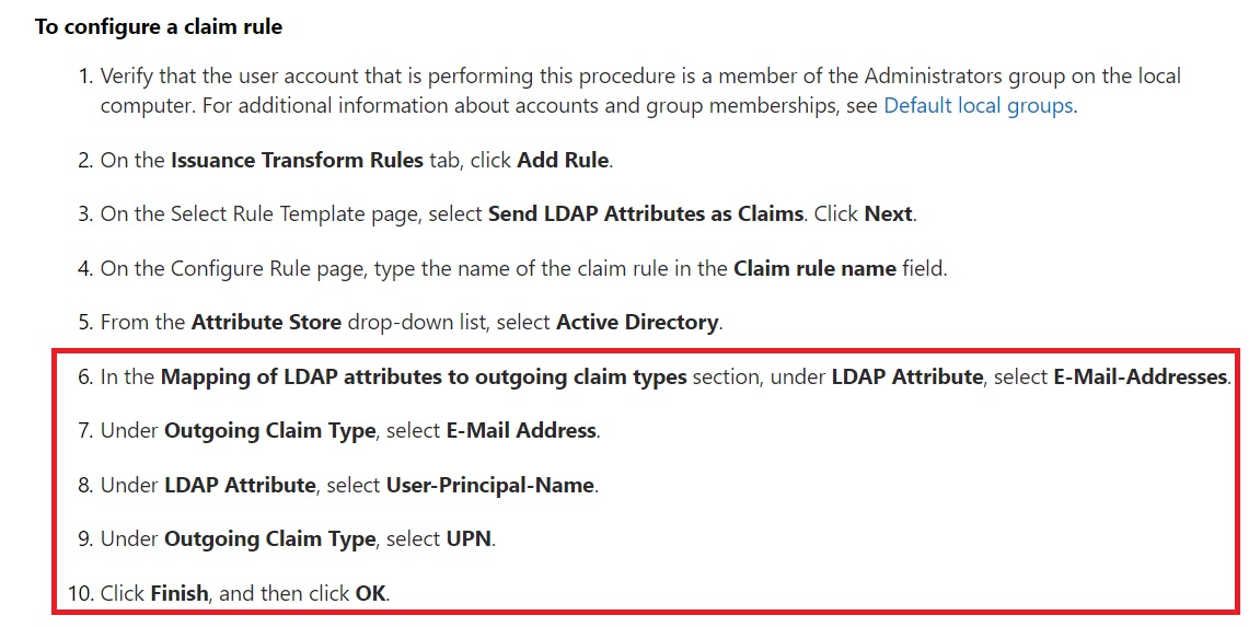 ADFS Claims Configuration